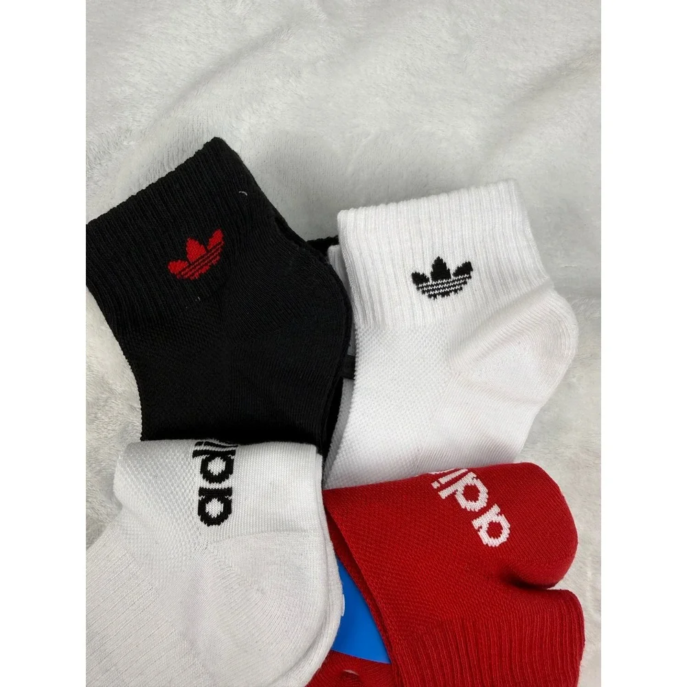 Adidas Originals Kids 6 Pair Trefoil Quarter Socks Red White Black Grey 2Y-5Y M